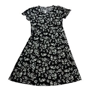 NWT Talbots Outlet Midi Dress Womens XL Black White Floral V-Neck Short Sleeve